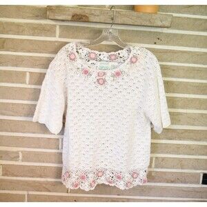 Vintage Colleens Collectibles Crochet Sweater Top Large Knitted By Hand Cottage